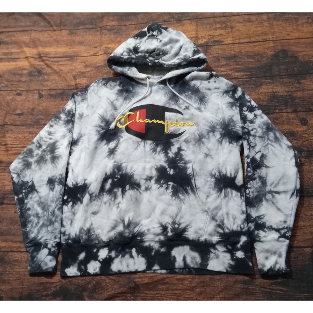 Champion Reverse‎ Weave Tie Dye Pullover Hoodie Men's Medium Blue/White